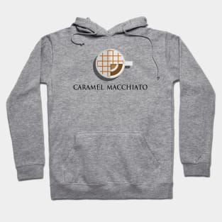 Hot caramel macchiato coffee cup top view in flat design style Hoodie